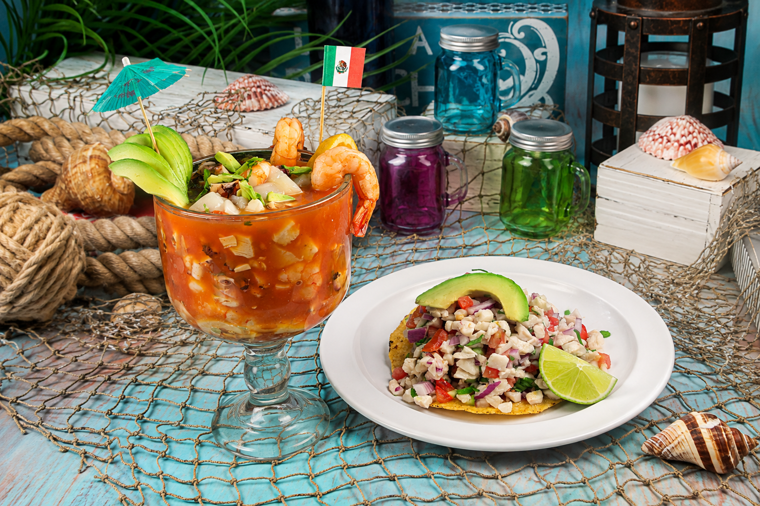 Coctel y Ceviche Tostada